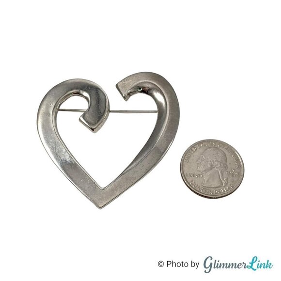 Vintage Floating Open Heart Scroll Silver Tone Brooch - Picture 5 of 9